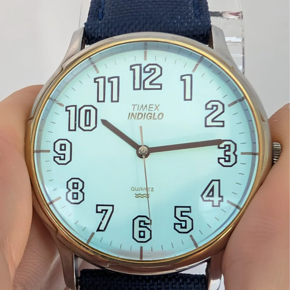 Timex‎ Indiglo White Dial Quartz Watch 35mm Blue Strap Arabic Numerals